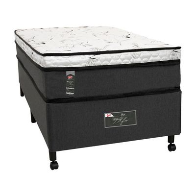 Cama Box Solteiro Castor New Alfa One em tecido Poliéster + Colchão de com Molejo Tecnopedic, Euro Pillow em Malha 24x88x188cm Branco com Cinza