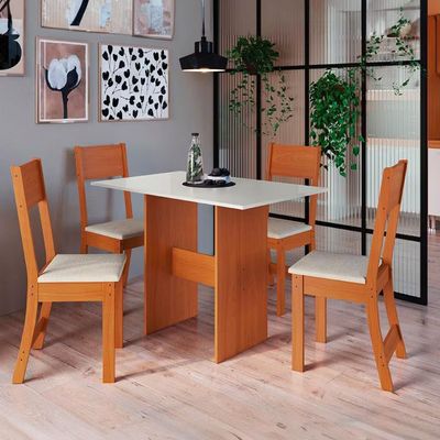 Mesa de Jantar Indekes Orquídea com 4 Cadeiras Feijo e Off White