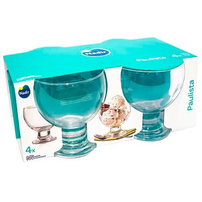 Conjunto de Taças para Sorvete Nadir Paulista em Vidro 4 Peças n/a