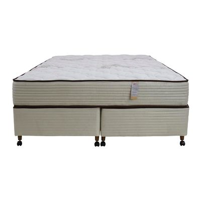 Cama Box Queen Size Castor Dome One Revestida em Tecido Suede + Colchão com Molejo Tecnopedic e Revestimento em Malha 27x158x198cm Bege
