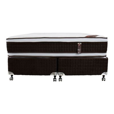 Cama Box Queen Size Castor Selle P Dupla com Revestimento em Tecido Suede + Colchão com Molejo Tecnopedic e Euro Pillow 34x158x198cm Marrom e Bege