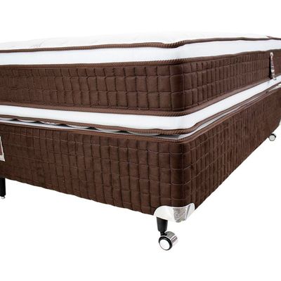 Cama Box Viúva Castor Selle P Double com Revestimento em Tecido Suede + Colchão com Molejo Tecnopedic, Euro Pillow 34x128x198cm Marrom e Bege