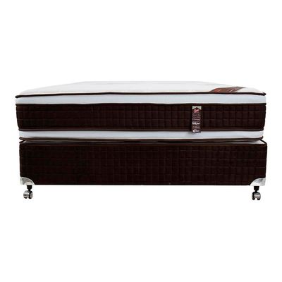 Cama Box Viúva Castor Selle P Double com Revestimento em Tecido Suede + Colchão com Molejo Tecnopedic, Euro Pillow 34x128x198cm Marrom e Bege