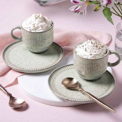 Conjunto de Xícaras de Chá Empilháveis com Pires Porto Brasil Pistache 6 peças 230 ml Verde