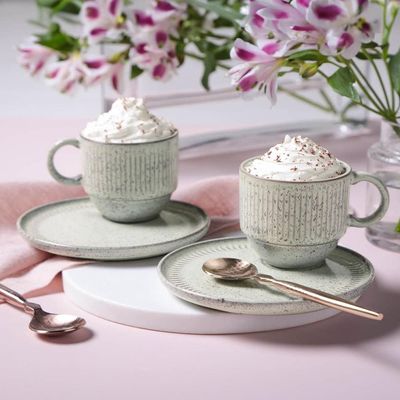 Conjunto de Xícaras de Chá Empilháveis com Pires Porto Brasil Pistache 6 peças 230 ml Verde