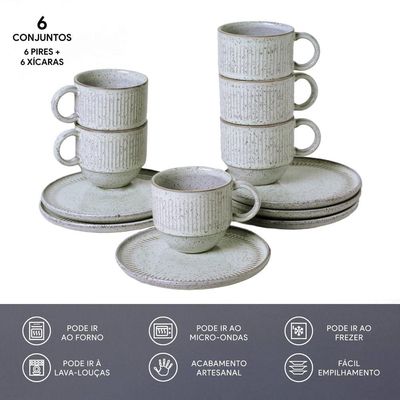 Conjunto de Xícaras de Chá Empilháveis com Pires Porto Brasil Pistache 6 peças 230 ml Verde