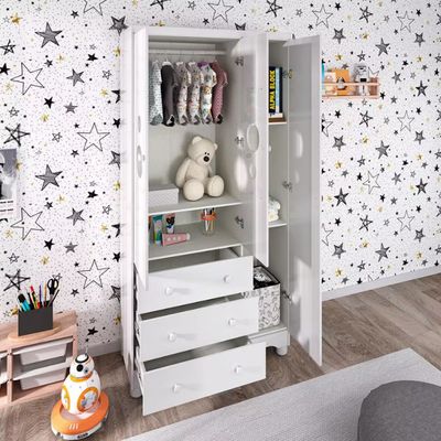 Guarda-Roupa Infantil Duda com 3 Portas 3 Gavetas Peroba Branco Brilho