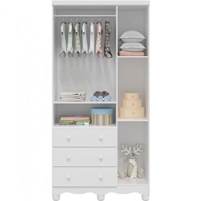Guarda-Roupa Infantil Duda com 3 Portas 3 Gavetas Peroba Branco Brilho