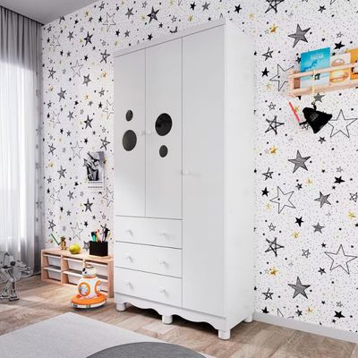Guarda-Roupa Infantil Duda com 3 Portas 3 Gavetas Peroba Branco Brilho