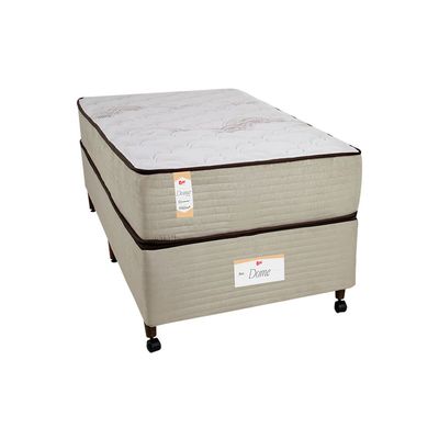 Cama Box Solteiro Castor Dome One Revestida em Tecido Suede + Colchão com Molejo Tecnopedic e Revestimento em Malha 27x88x188cm Bege