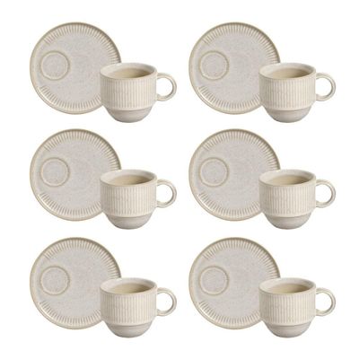 Conjunto de Xícaras de Chá Empilháveis com Pires Porto Brasil Latte 230 ml Bege
