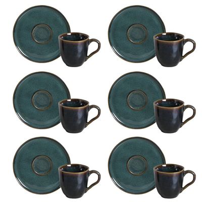 Conjunto de Xícaras de Café com Pires Porto Brasil Bio Oceano 6 peças - 120 ml Azul