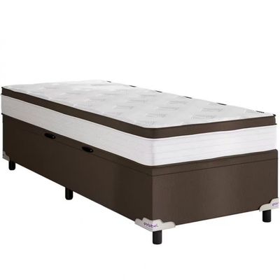 Cama Box de Solteiro Portobel Noah Ortopédico com Molas Ensacadas, EPS e Revestimento em Poliéster 70x88x188cm Branco com Marrom