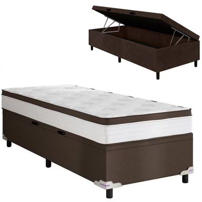 Cama Box de Solteiro Portobel Noah Ortopédico com Molas Ensacadas, EPS e Revestimento em Poliéster 70x88x188cm Branco com Marrom