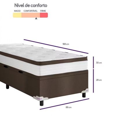 Cama Box de Solteiro Portobel Noah Ortopédico com Molas Ensacadas, EPS e Revestimento em Poliéster 70x88x188cm Branco com Marrom