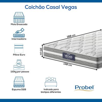 Colchão Casal Mola Ensacada Prodormir Vegas Comfort (138x188x20cm)