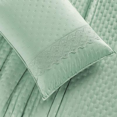 Kit Cobre Leito Colcha Nobre Casal Queen 3 Peças Micropercal 200 Fios Matelado - Verde Salvia