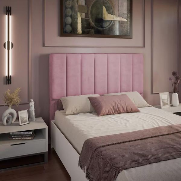 Cabeceira para Cama Box Casal Veneza em Veludo Dobuê Rosê