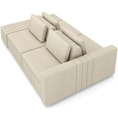 Sofá Ilha com Puff para Sala Living 285cm Amber M03 Linho Cru - Lyam Decor