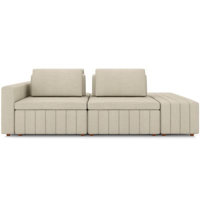 Sofá Ilha com Puff para Sala Living 285cm Amber M03 Linho Cru - Lyam Decor