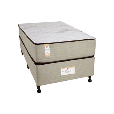 Cama Box Solteirão Castor Dome One Revestida em Tecido Suede + Colchão com Molejo Tecnopedic e Revestimento em Malha 27x100x200cm Bege