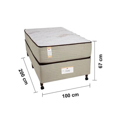 Cama Box Solteirão Castor Dome One Revestida em Tecido Suede + Colchão com Molejo Tecnopedic e Revestimento em Malha 27x100x200cm Bege