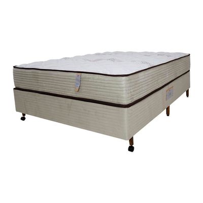 Cama Box Viúva Castor Dome One Revestida em Tecido Suede + Colchão com Molejo Tecnopedic e Revestimento em Malha 27x128x188cm Bege