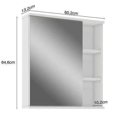 Armário Aéreo Para Banheiro 60Cm Com Porta E Espelho Branco