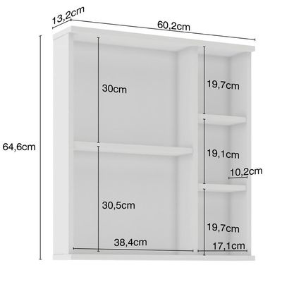 Armário Aéreo Para Banheiro 60Cm Com Porta E Espelho Branco