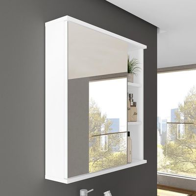 Armário Aéreo Para Banheiro 60Cm Com Porta E Espelho Branco