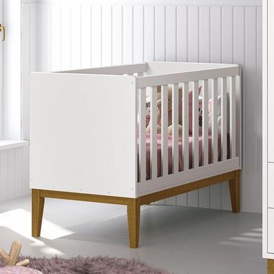 Berço Mini Cama Classic Branco Fosco Com Pés Amadeirado - Reller Móveis Branco Fosco