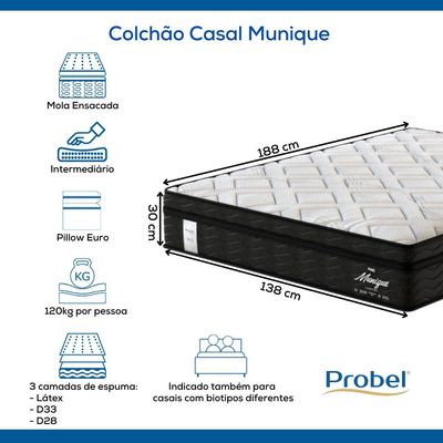 Colchão Casal Mola Ensacada Probel Munique (138x188x30cm)