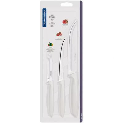 Conjunto de Facas Tramontina Plenus em Aço Inox - 3 Peças Off White