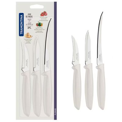 Conjunto de Facas Tramontina Plenus em Aço Inox e Polipropileno - 3 Peças Off White