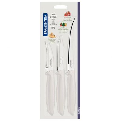 Conjunto de Facas Tramontina Plenus em Aço Inox e Polipropileno - 3 Peças Off White