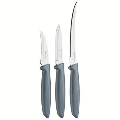 Conjunto de Facas Tramontina Plenus em Aço Inox e Polipropileno - 3 Peças Cinza