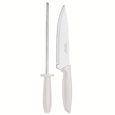 Conjunto Faca Chef e Chaira Tramontina Plenus - 2 Peças Off White