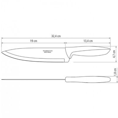 Faca 8 Chef Tramontina Plenus em Aço Inox Cinza