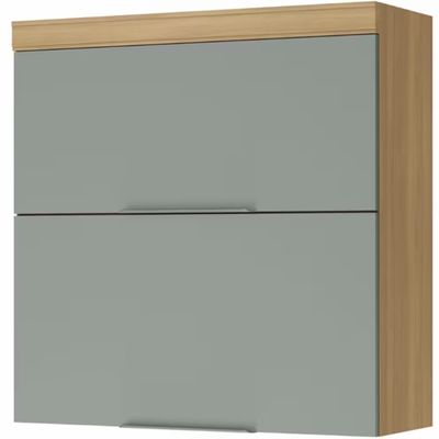 Armário Aéreo Nesher Marquesa em MDF 15mm com 2 Portas e 1 Prateleira - 80cm de largura Nature com Verde