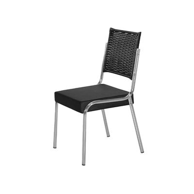 Cadeira de Jantar Aço Nobre Kansas com Encosto em Junco e Assento Estofado Revestido em Suede Preto