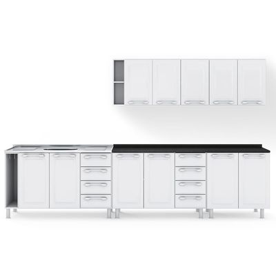 Cozinha Modulada Itatiaia Diamante com 5 Peças 11 Portas e 8 Gavetas 295cm Branco