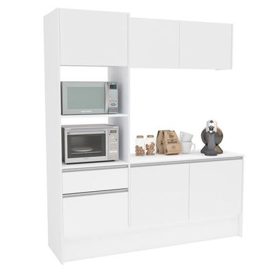 Cozinha Compacta Politorno Mov Evora MDP com 6 portas, 1 Gaveta e 1 Prateleira - 182cm de largura Branco