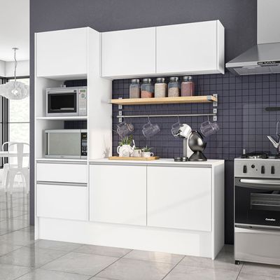 Cozinha Compacta Politorno Mov Evora MDP com 6 portas, 1 Gaveta e 1 Prateleira - 182cm de largura Branco