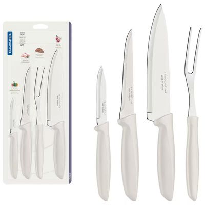 Conjunto de Facas Tramontina Plenus em Aço Inox e Polipropileno - 4 Peças Off White
