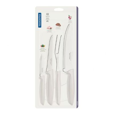 Conjunto de Facas Tramontina Plenus em Aço Inox e Polipropileno - 4 Peças Off White