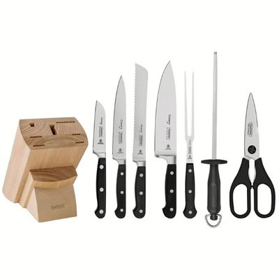 Conjunto de Facas Tramontina Century com Cepo de Madeira - 8 Peças Preto com Inox
