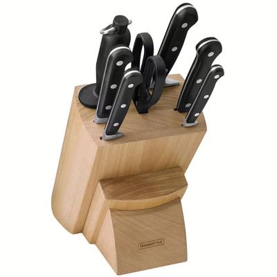 Conjunto de Facas Tramontina Century com Cepo de Madeira - 8 Peças Preto com Inox