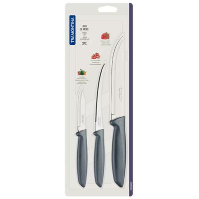 Conjunto de Facas Tramontina Plenus em Aço Inox - 3 Peças Cinza