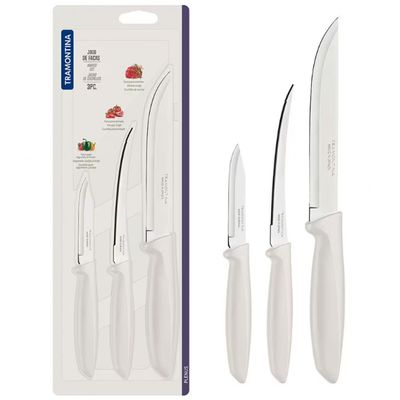Conjunto de Facas Tramontina Plenus em Aço Inox - 3 Peças Off White