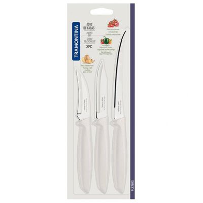 Conjunto de Facas Tramontina Plenus em Aço Inox e Polipropileno - 3 Peças Off White